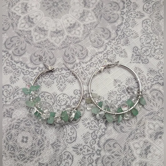Sterling silver hoop earrings hand made, with natural stones💎 - Picture 3 of 5